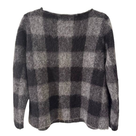 Eileen Fisher Mohair Alpaca Blend Check Plaid Sweater Black Gray Size Medium - Picture 7 of 10